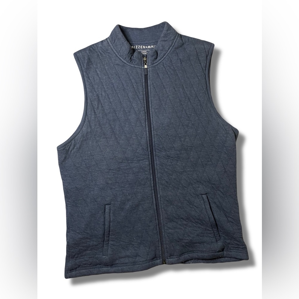 Mizzen And Main Men Large L Navy Heather Blue Full Zip Quilted Modal Cotton Vest